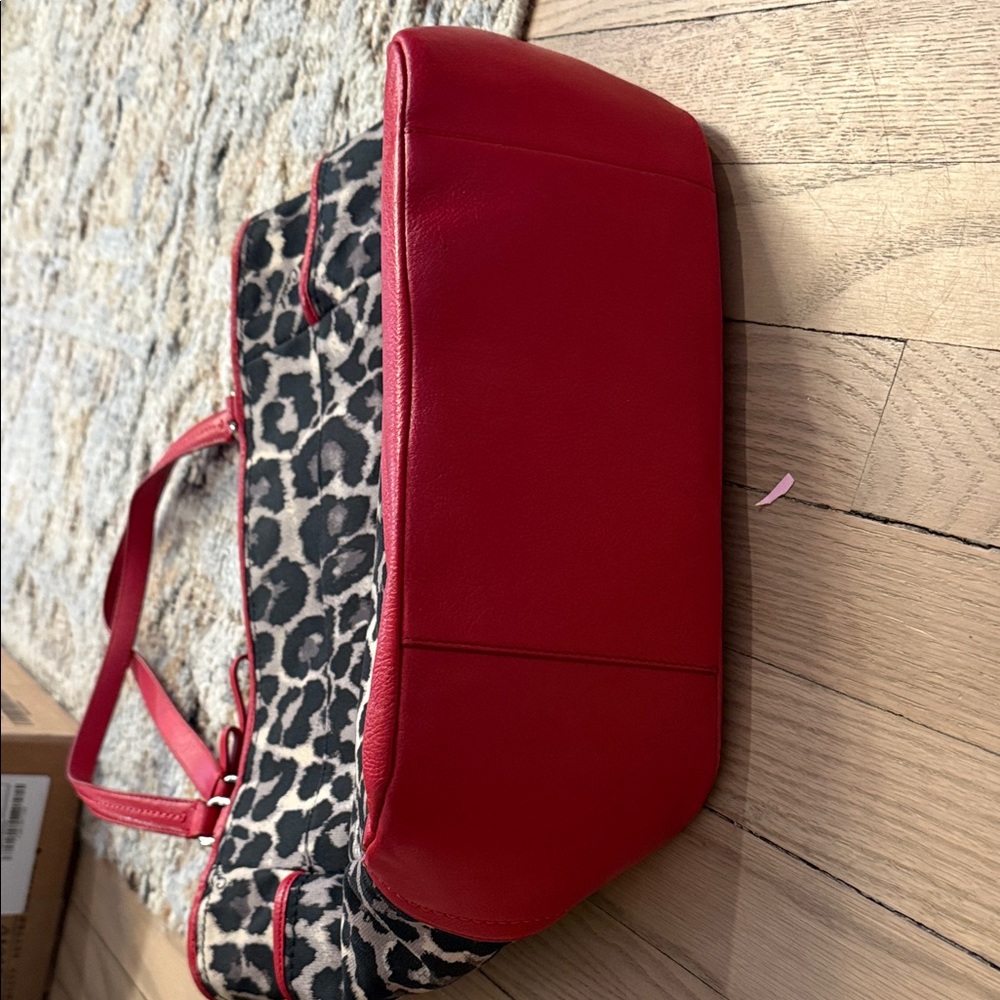 Coach Ocelot / Leopard Signature Print Tote with Red Leather Details - Picture 5 of 5